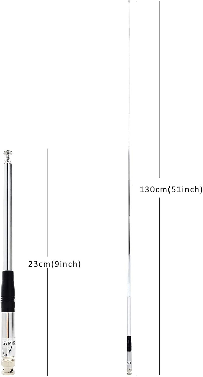 HYS 27Mhz Antenna 9-Inch to 51-inch Telescopic/Rod HT Antennas for CB Handheld/Portable Radio with BNC Connector Compatible with Cobra Midland Uniden Anytone CB Radio(27Mhz) - Image 5
